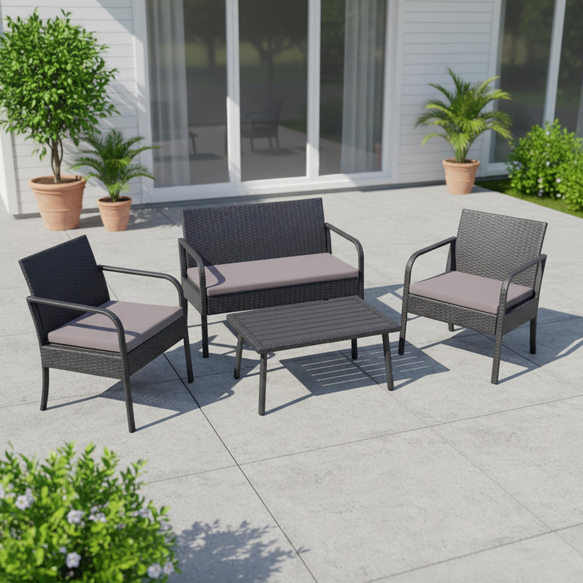 4DÍLNÝ zahradní set - černá, kov/textil - Relaxdays