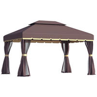 GARTENPAVILLON DE-05939 mit Hardtop-Dach und Seitenteilen 390/290/280 cm Kaffee + Schwarz - Schwarz/Mokka, Metall (290/280/390cm) - ComfortXL