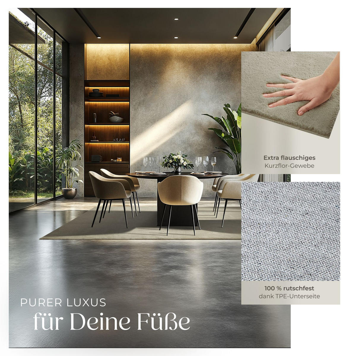 KURZFLORTEPPICH Soft Zone, rutschfeste Unterseite, Sand - Sandfarben, Textil (230/160cm) - tectake