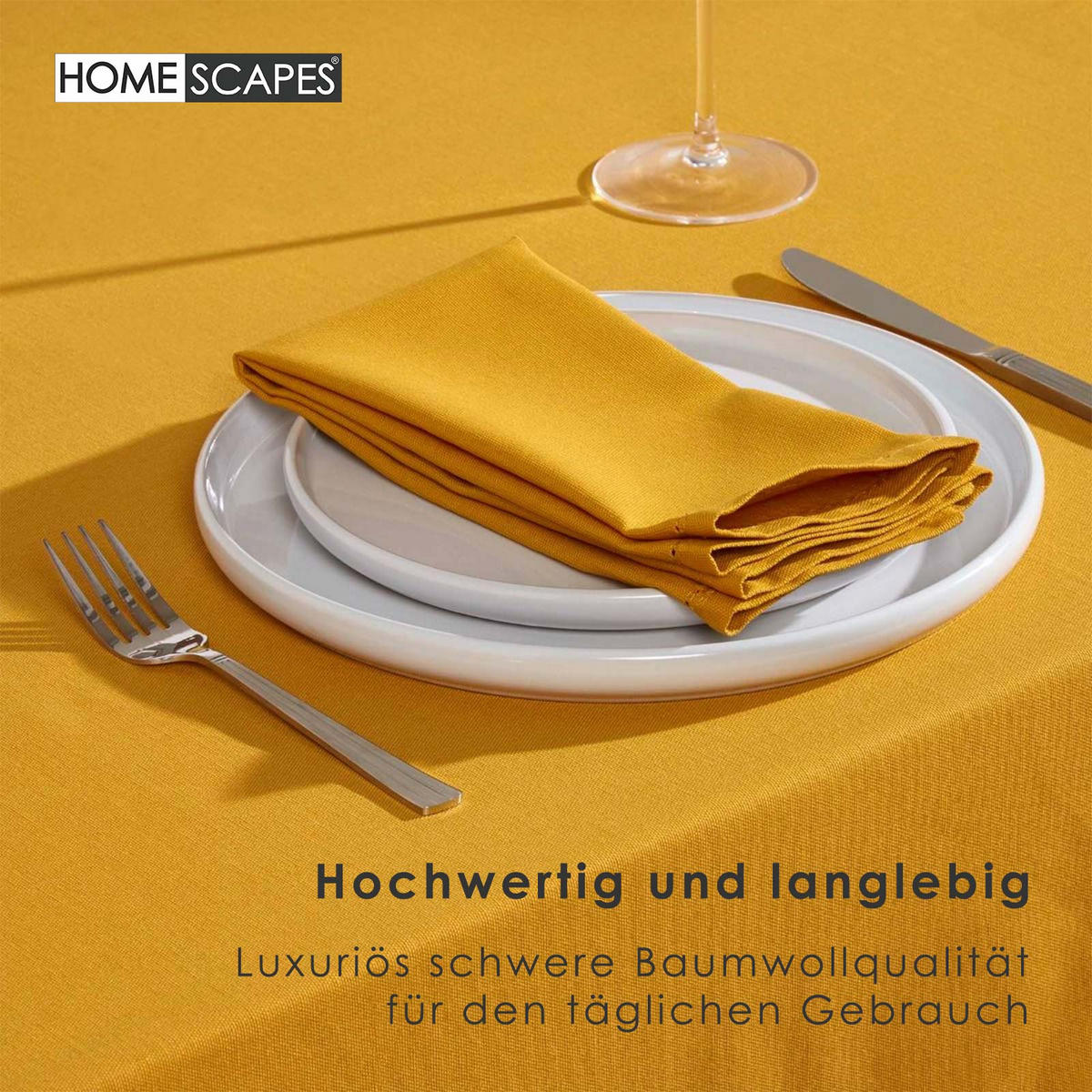 TISCHDECKE senfgelb rund 178 cm, 100% Baumwolle - Dunkelgelb, Textil (178/178cm) - Homescapes