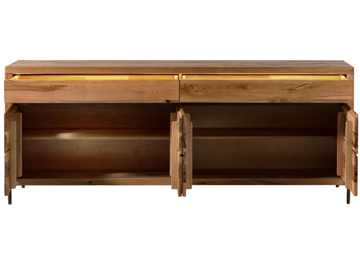 SIDEBOARD Wild-/Zerreiche 202x47x80 natur geölt MONTREUX LUX #101 - Braun, Holz (202/80/47cm) - Massivmoebel24