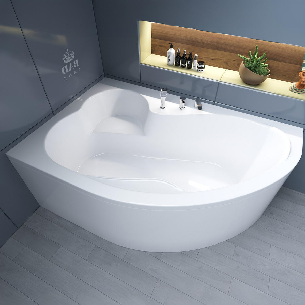 BADEWANNE Eckwanne MEGA 160/105 Links mit Schürze Ablauf Füße - Weiß, Kunststoff (105/60/160cm) - bad land