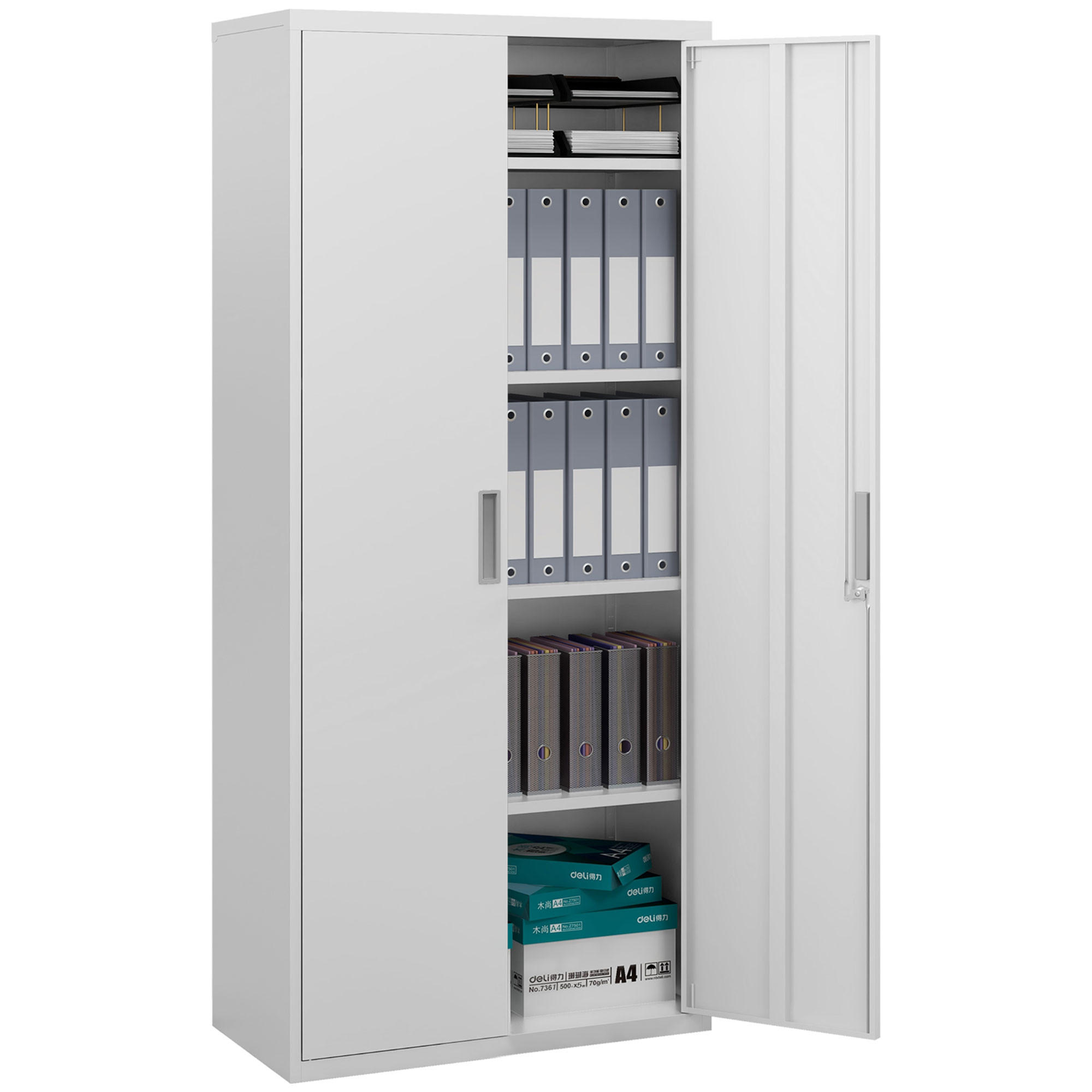 AKTENSCHRANK mit 2 Türen, Weiß - Weiß, Metall (80/180/40cm) - HOMCOM
