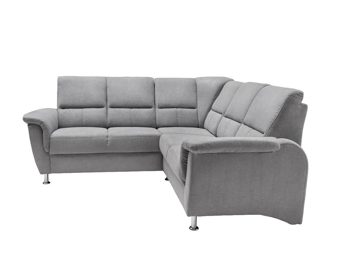 ECKSOFA mit gleichschenkligen Seitenlängen, Federkern - Chromfarben/Hellgrau, Textil/Metall (221/221cm) - myHomelando