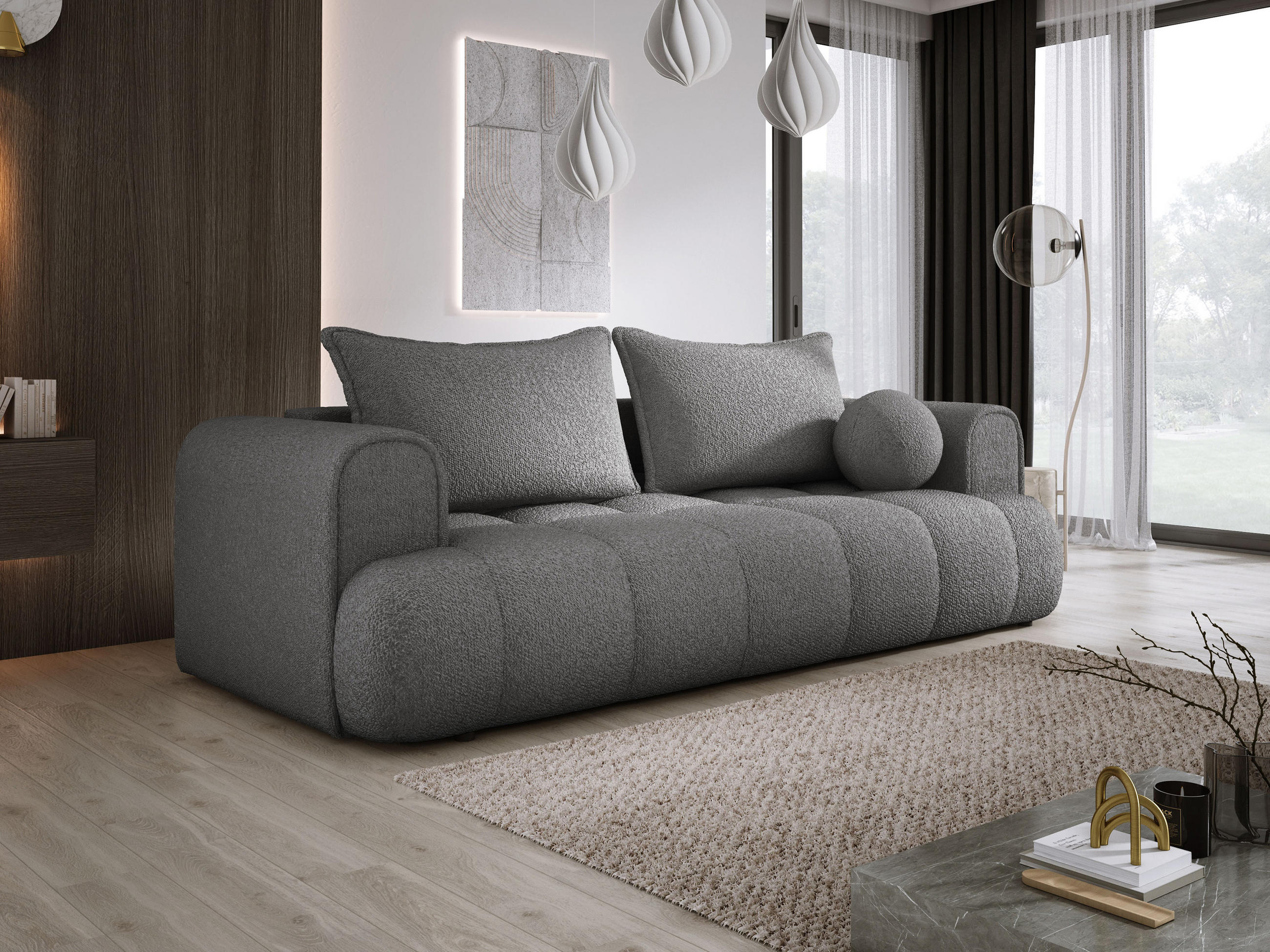 SOFA COCO SCHLAFSOFA mit Bettfunktion, Anthology Stoffbezug, 2-Sitzer, freistehend, Größe: 250x105x90 cm, Grau - Schieferfarben, Holz/Textil (250/90/105cm) - DomoHome