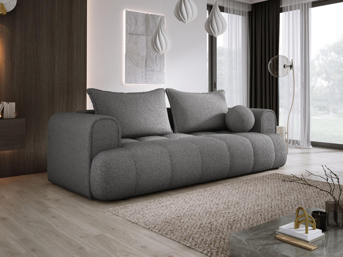 SOFA COCO SCHLAFSOFA mit Bettfunktion, Anthology Stoffbezug, 2-Sitzer, freistehend, Größe: 250x105x90 cm, Grau - Schieferfarben, Holz/Textil (250/90/105cm) - DomoHome