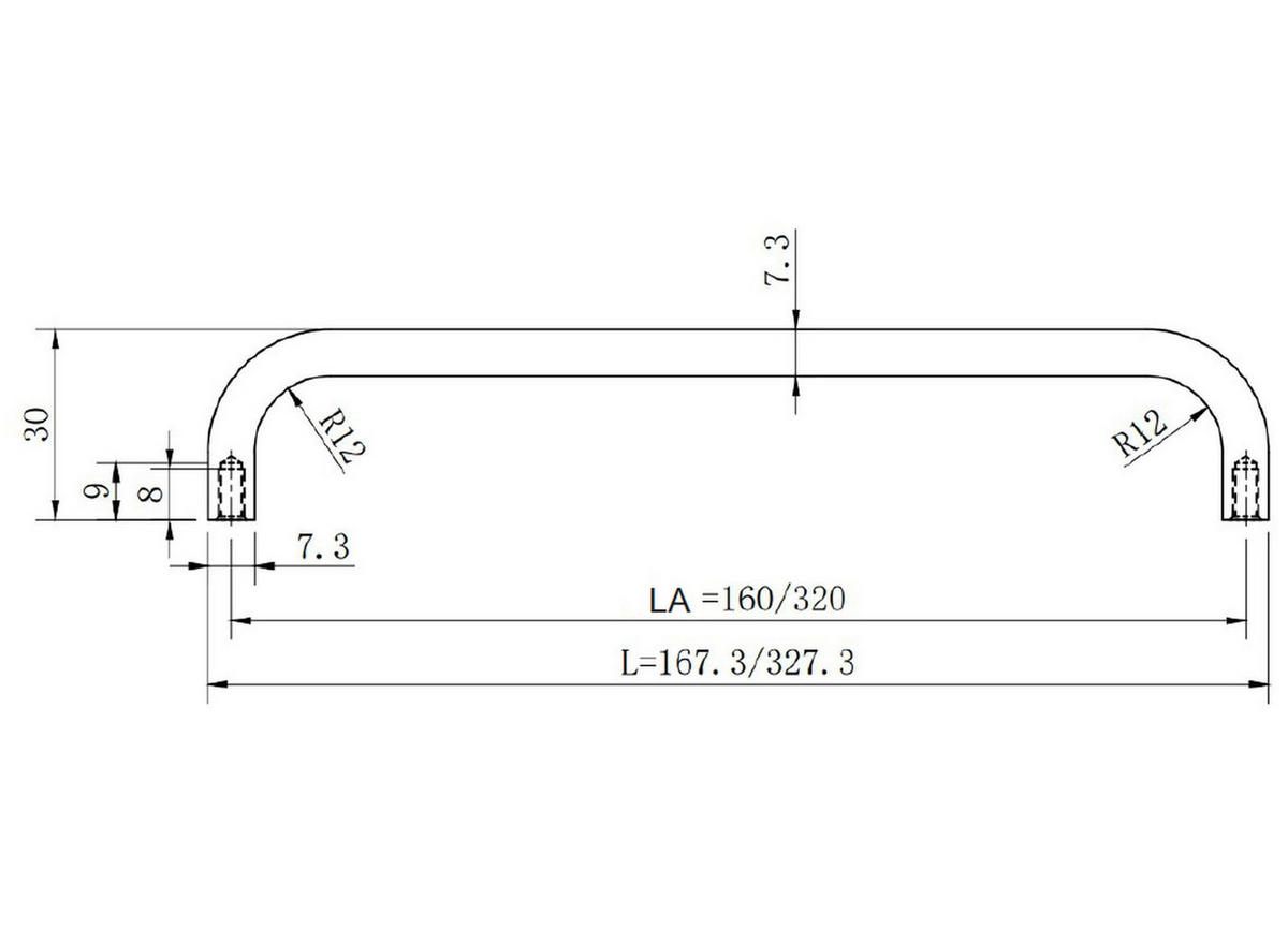 MÖBELGRIFF BA 160mm Küchengriff modern Türgriff grau Schrankgriff - Grau, Metall (2.5/3/16.7cm)
