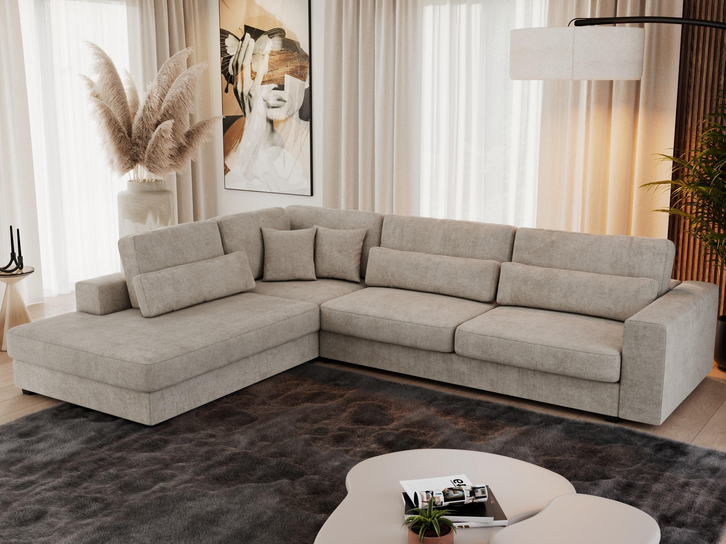 ECKSOFA Savona Beige Strukture - links - Beige/Schwarz, Kunststoff/Textil (316/249cm) - MKS