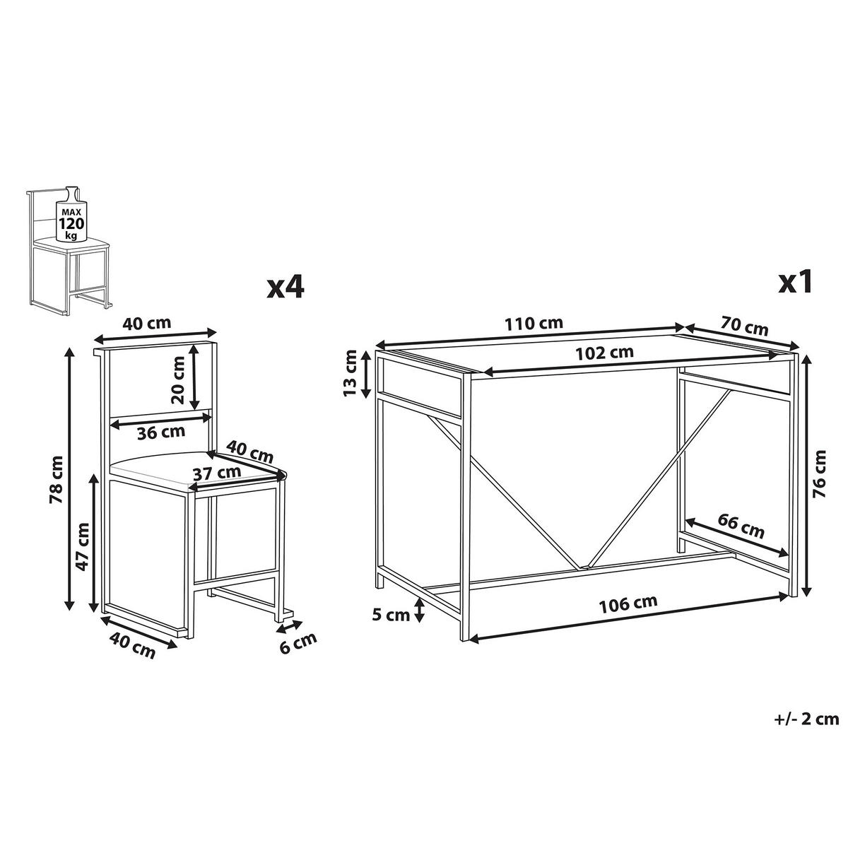 ESSGRUPPE Dunkelbraun, Schwarz Stahl 4-Sitzer 110/70 cm Burton - Dunkelbraun, Holzwerkstoff (106/76/70cm) - Beliani
