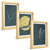 BILDER SET 3er Set - 20x30 cm Goldrahmen - Kraniche im Flug bei Nacht - Goldfarben, Kunststoff (20/30cm) - TULUP