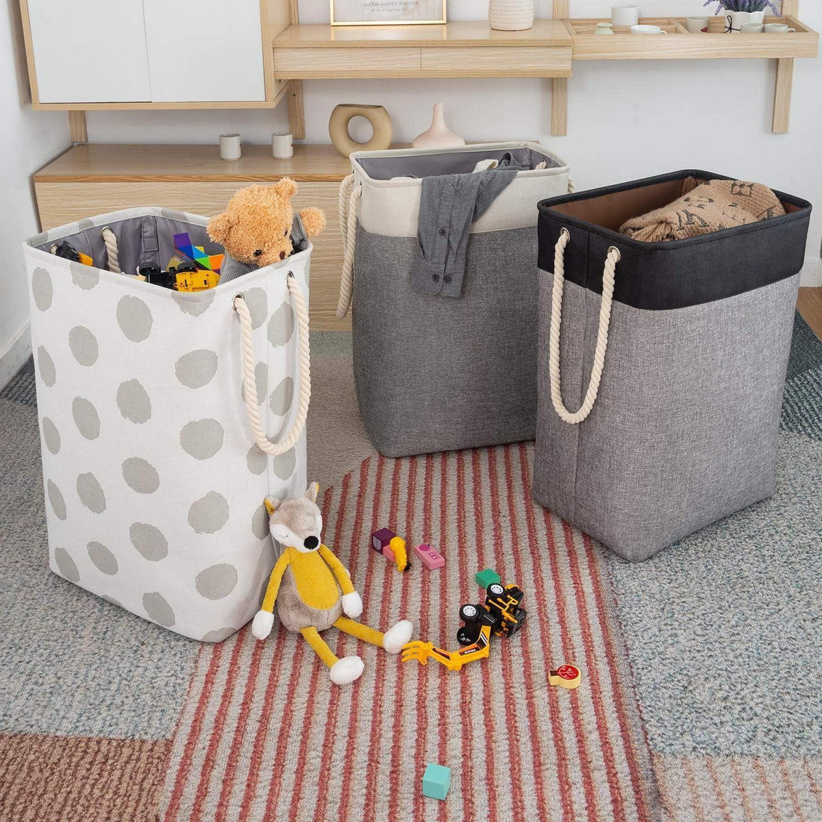 WÄSCHEKORB 78L faltbar mit Seilgriffen 60 x 42 x 31 cm Graue Flecken - Multicolor, Textil (31/60/42cm)
