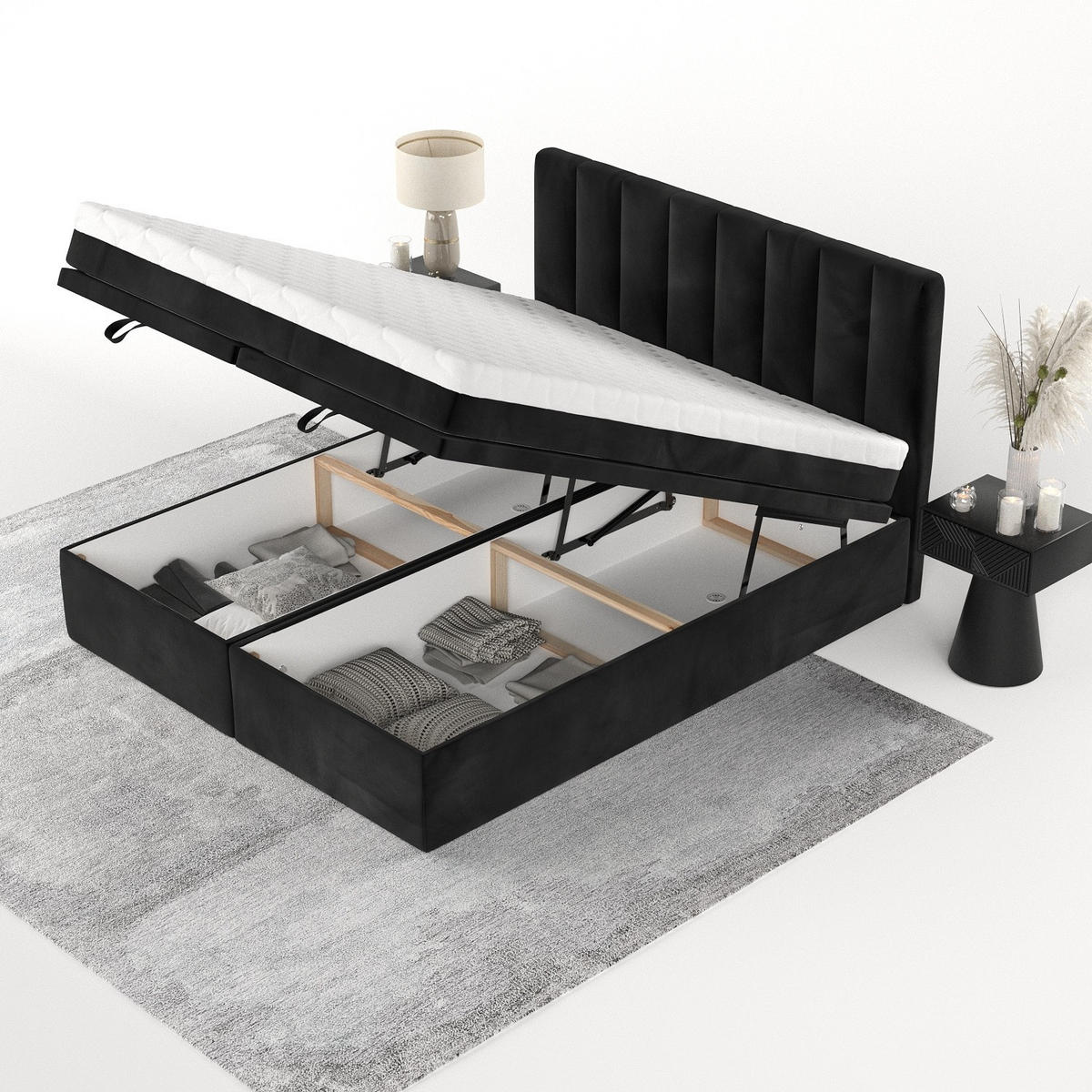 BOXBETT Lume 180/200 cm Schwarz im Kronos Stoff - Schwarz, Holz/Holzwerkstoff (180/200cm) - AltaBeds