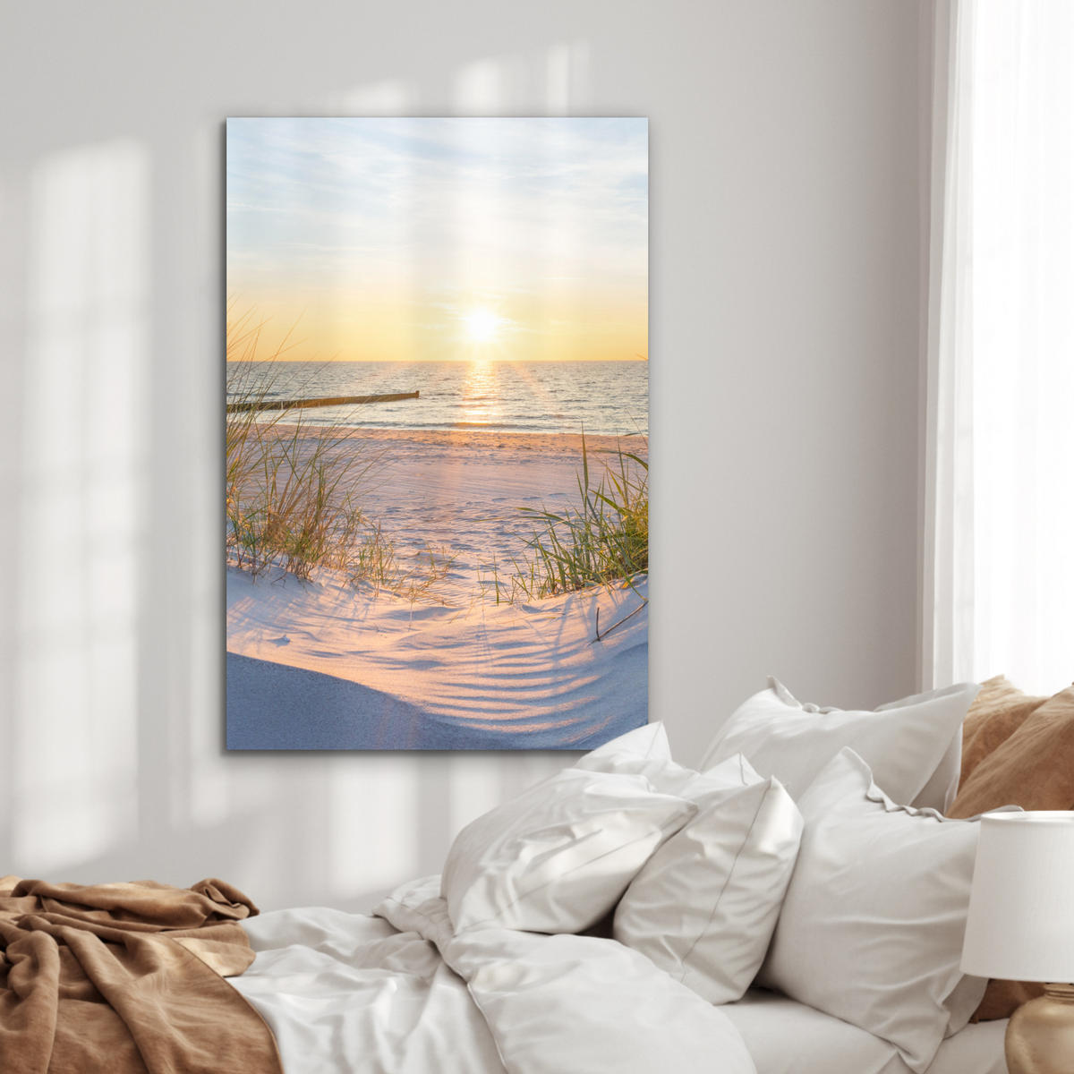 METALLBILD Strand - Sonne - Düne - Gras - Sand - Horizont 60x90 cm - Hellblau, Metall (60/90cm) - MuchoWow