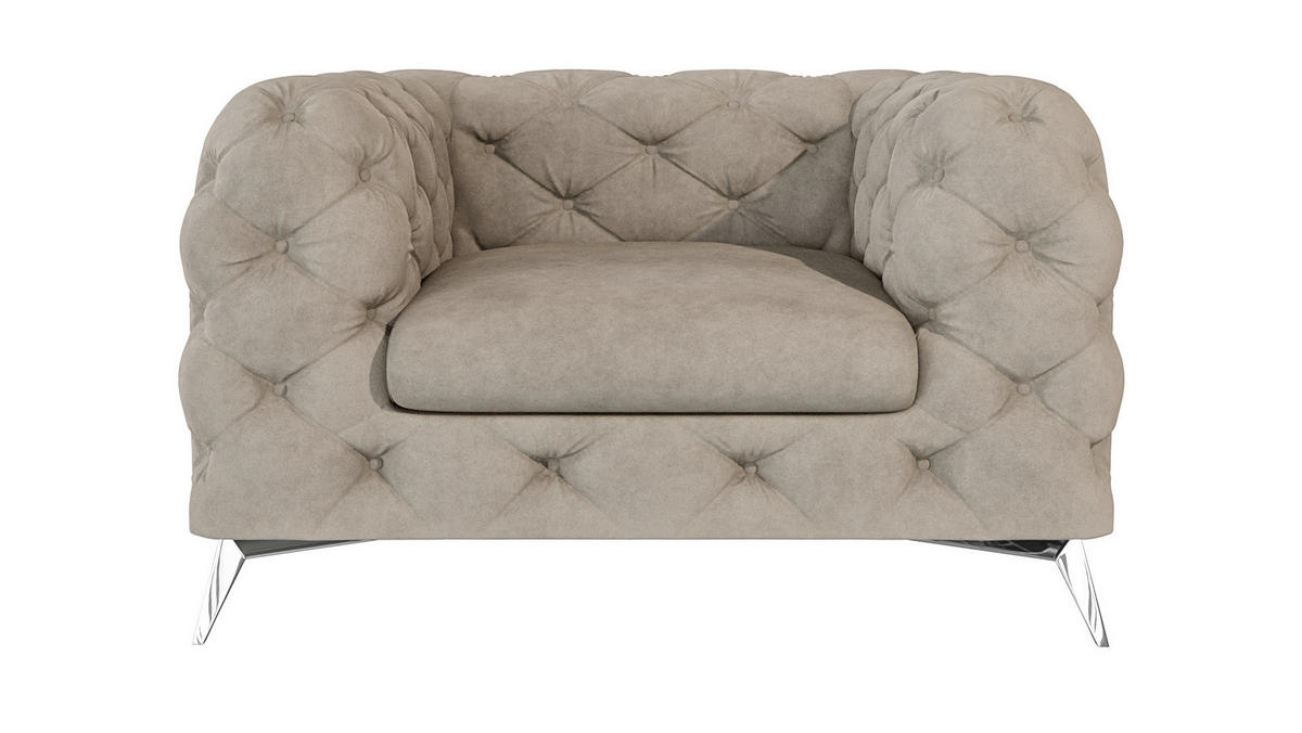 CHESTERFIELD-SESSEL Laura Dunkle Creme Samt - Silberfarben/Creme, Holz/Textil (125/75/100cm) - S-Style Möbel