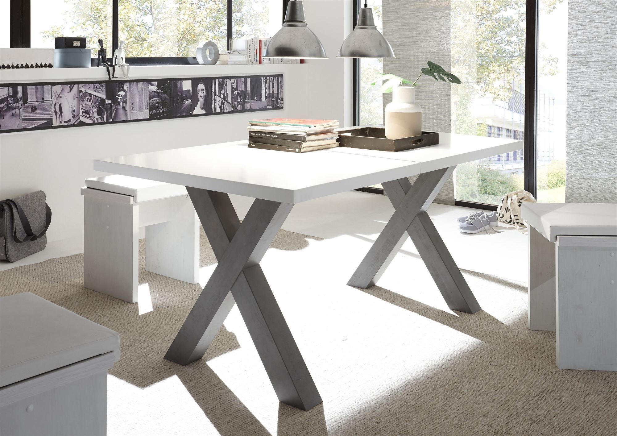 ESSTISCH ausziehbar Eike 3 160 x 90 x 75 Esszimmertisch Graphit/Weiß Matt Lack - Weiß, Holz (160/90/75cm) - 58aufmkessel