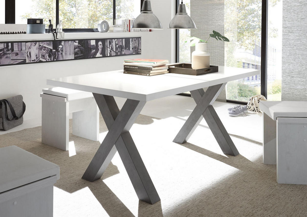 ESSTISCH ausziehbar Eike 3 160 x 90 x 75 Esszimmertisch Graphit/Weiß Matt Lack - Weiß, Holz (160/90/75cm) - 58aufmkessel