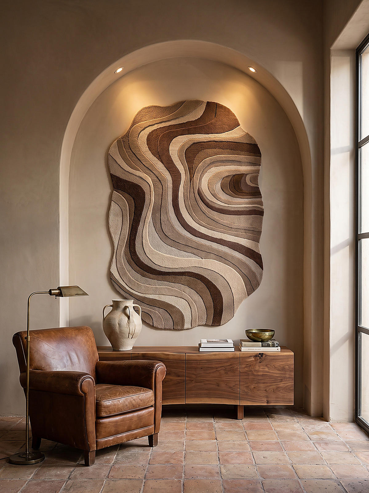 TEPPICH aus Wolle, handgetuftet, EFFRA, in Natur, Wellen-Swirl, 140 x 200 cm - Beige, Textil (140/200cm) - KADIMA DESIGN