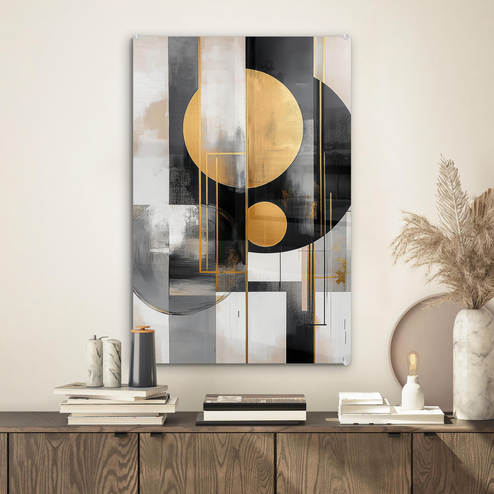 ACRYLGLASBILD Abstrakt - Gold - Silber - Formen - Ästhetisch - Modern 40x60 cm - Goldfarben, Glas (40/60cm) - MuchoWow