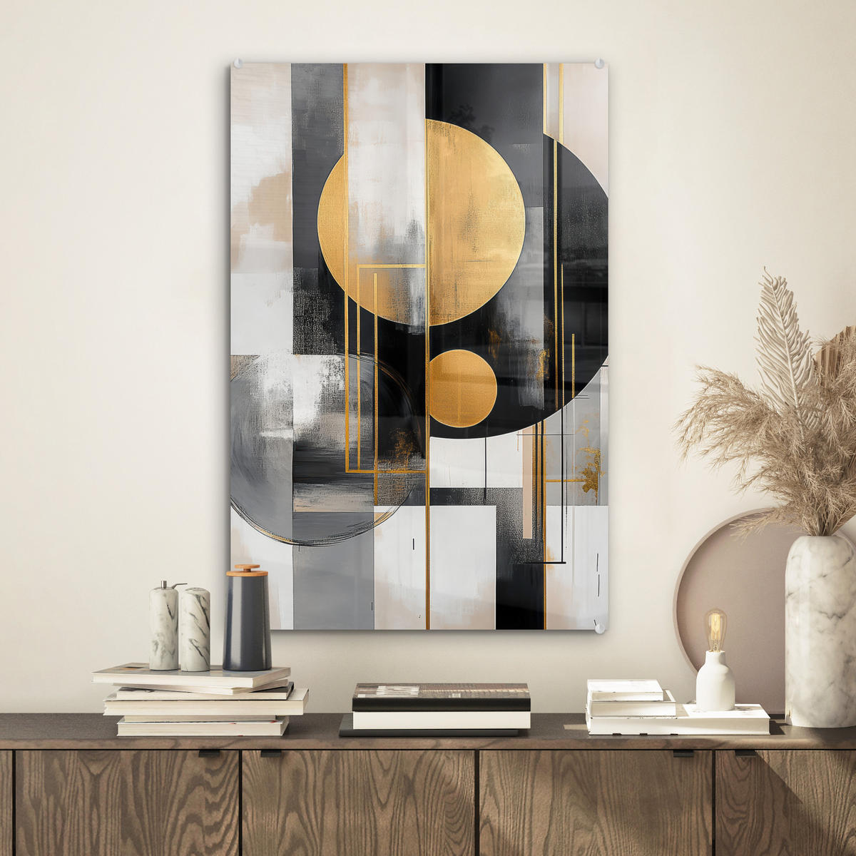 ACRYLGLASBILD Abstrakt - Gold - Silber - Formen - Ästhetisch - Modern 40x60 cm - Goldfarben, Glas (40/60cm) - MuchoWow