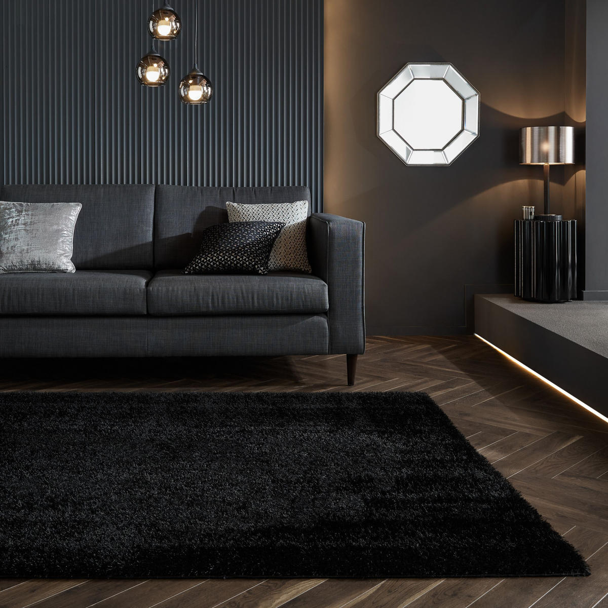 TEPPICH Hochflor Samt-Design, plüschig DOVEL, Schwarz 160x230 cm - Schwarz, Textil (160/230cm) - KADIMA DESIGN