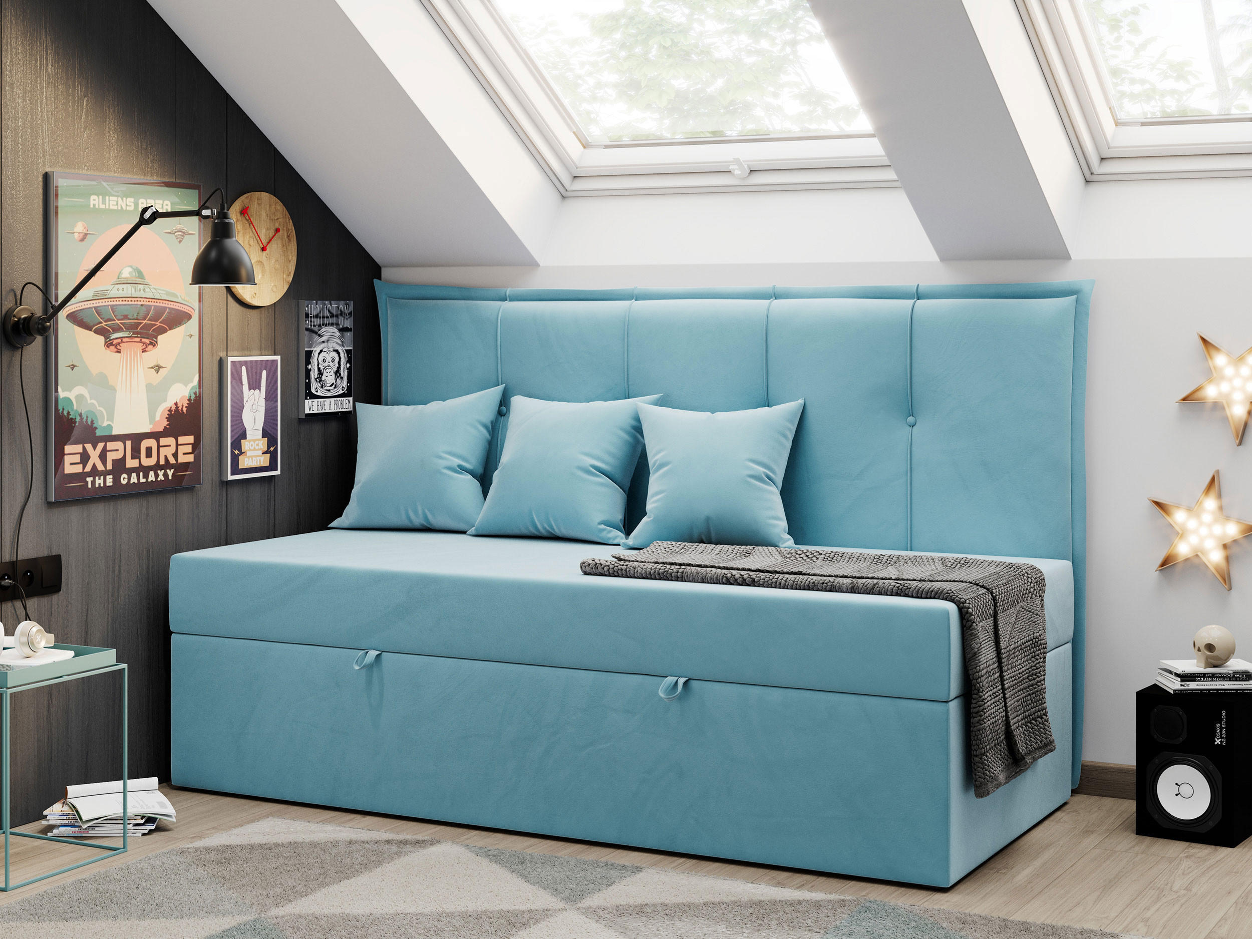 BOXBETT BANCO 90/200 Blau Velvet - H3 - Blau, Holz/Textil (90/200cm) - MKS