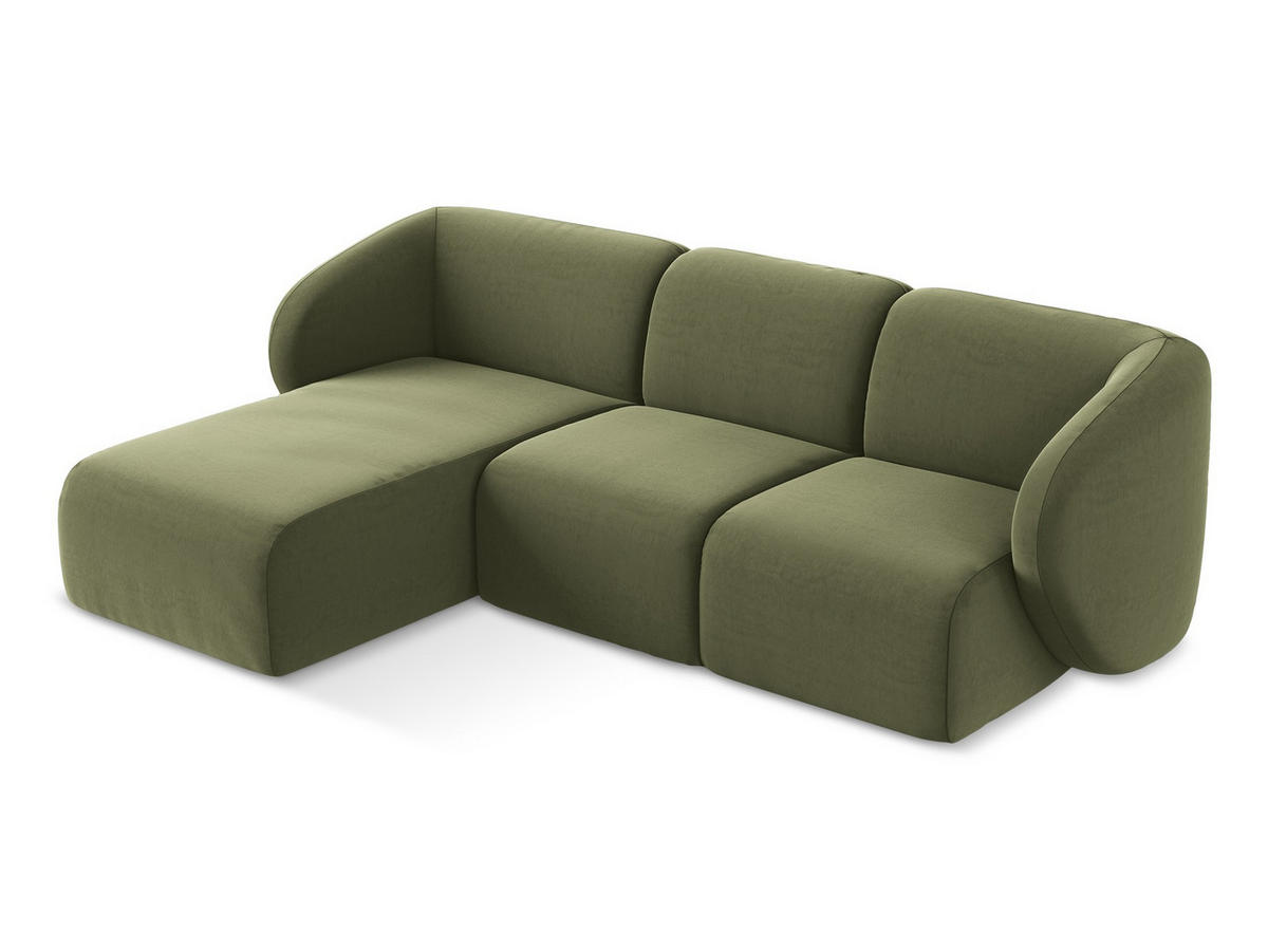 ECKSOFA Links Samt Stoff Grün - Schwarz/Olivgrün, Holzwerkstoff/Kunststoff (248/166cm) - Makamii