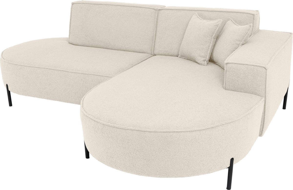 ECKSOFA Hana Loft 3-Sitzer Ecke Rechts, Boucle, Creme 241/80/168 cm - Schwarz/Weiß, Textil/Metall (241/168cm) - WFL GROUP