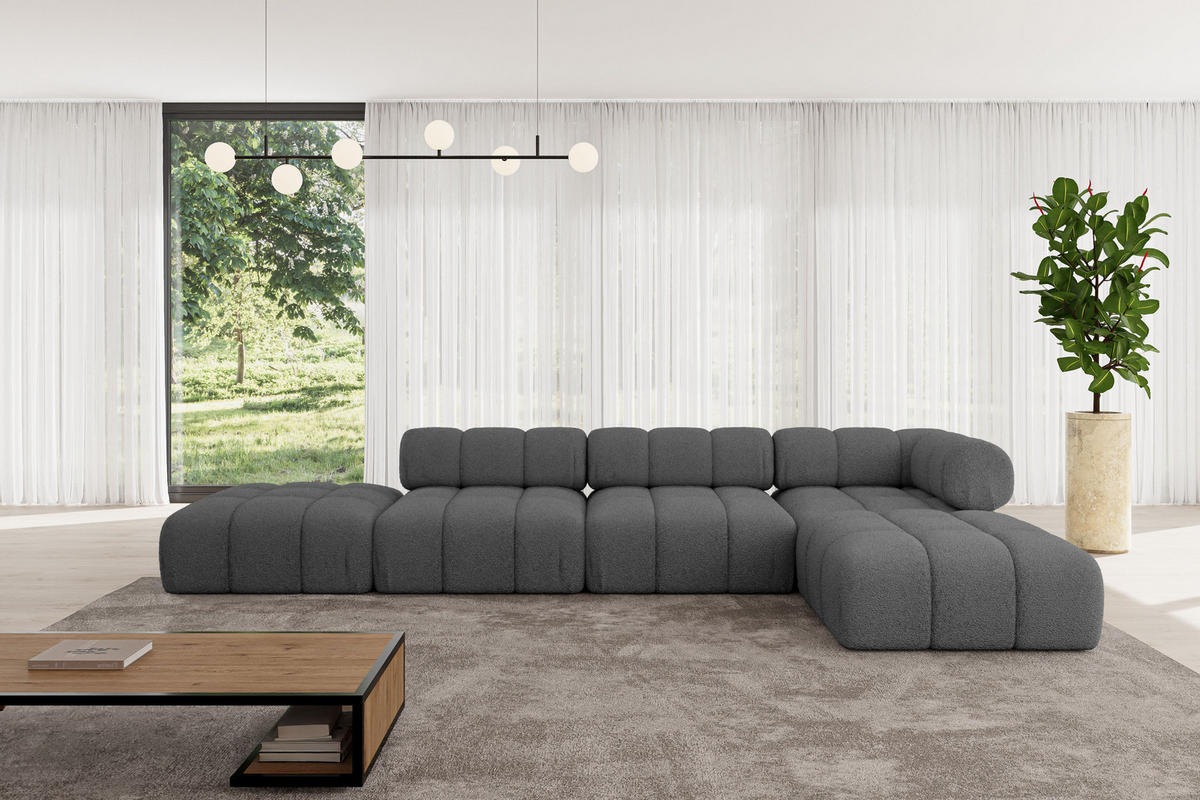 ECKSOFA modulares Sofa Kerru-L2 - 380x190x70 cm Grau Bouclé - Grau, Holzwerkstoff/Textil (380/190cm) - ALTDECOR