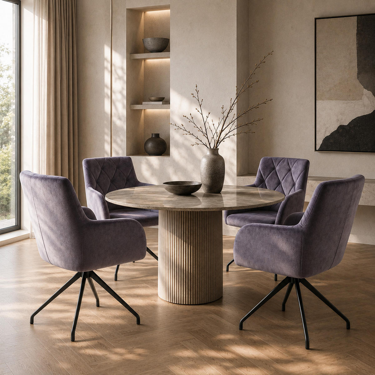 ESSZIMMERSTÜHLE 4er-Set Samt Rautenmuster Grau - Dunkelgrau, Textil (49/85/49cm) - FLIEKS