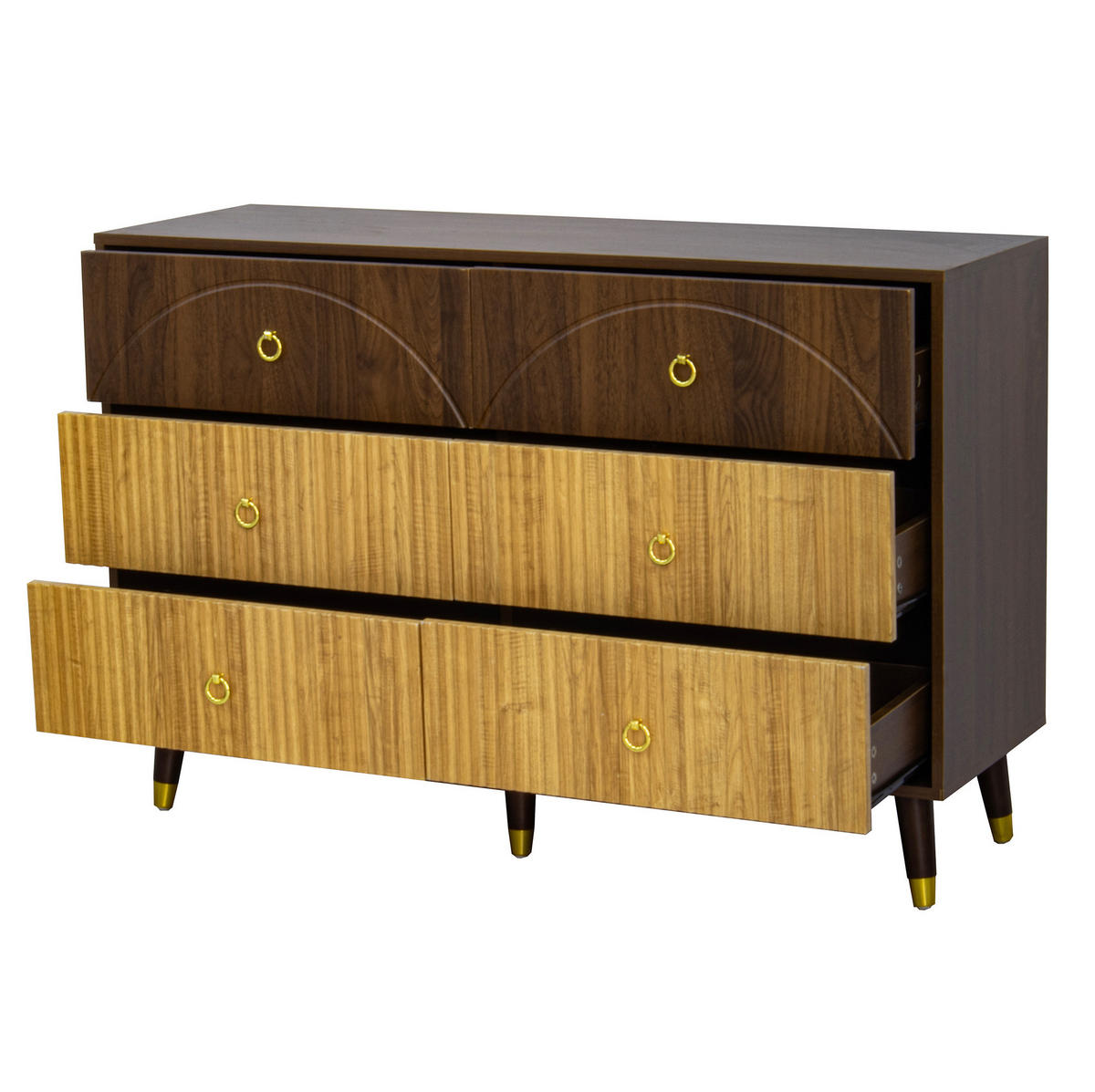 KOMMODEN-SIDEBOARD 120/40/81 cm mit 6 Schubladen im Retro-Look - Naturfarben, Holzwerkstoff (120/81/40cm) - BEAOK