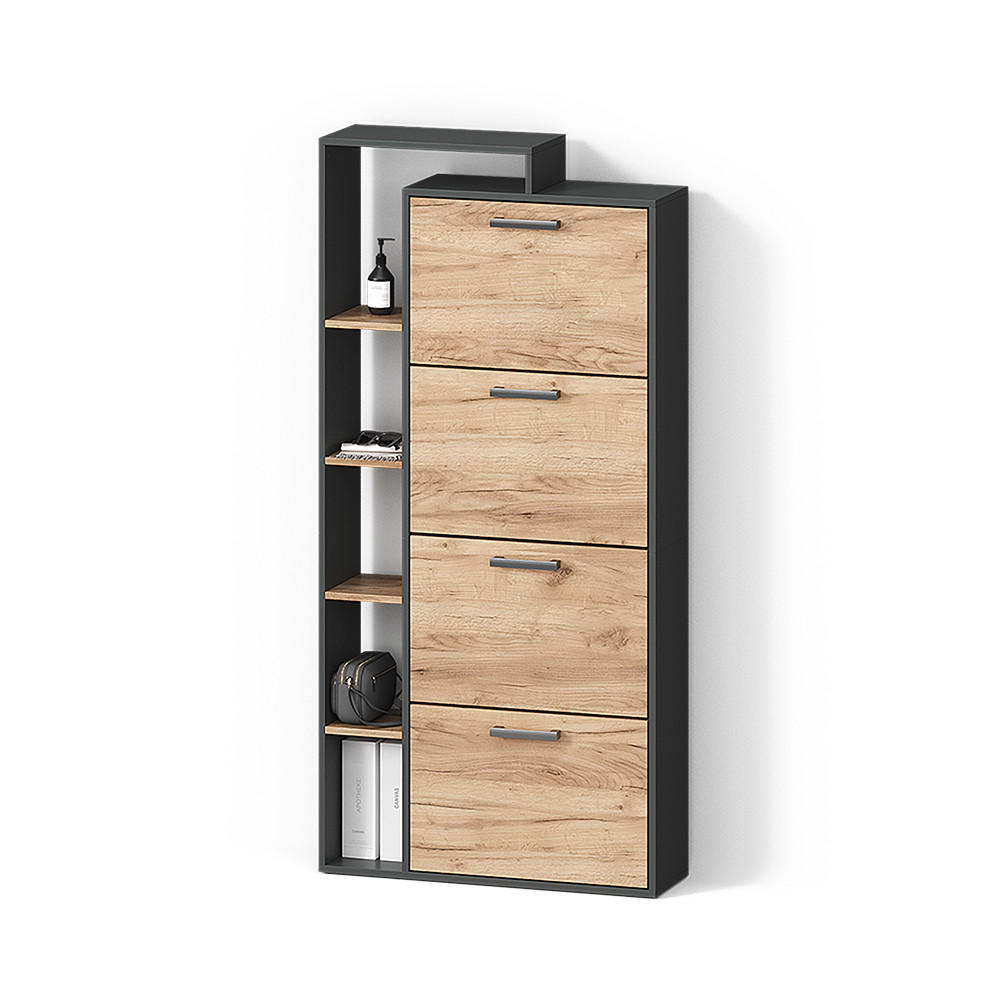 SCHUHKIPPER Ortello Goldkraft Eiche/Anthrazit 80 x 166.1 cm mit 4 Fächern - Honigeiche/Anthrazit, Holzwerkstoff (80/166.1/24.2cm) - Livinity®