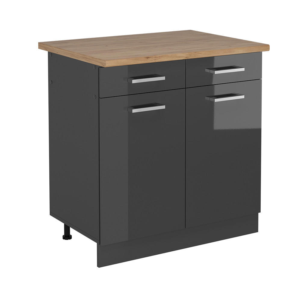 KÖKSUNDERSKÅP R-Line Antracit högblank 80 cm , AP Oak Svart högglans, Antracit 81.6/80/60 cm