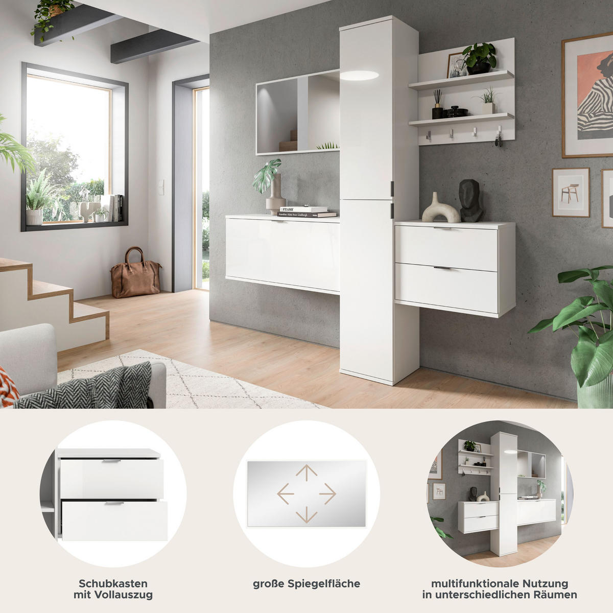 GARDEROBENKOMBINATION 4tlg. Projekt X Garderobe in weiß Nb. und weiß hochglanz B/H/T: 174x193x34 cm - Weiß, Holzwerkstoff (174/191/37cm)