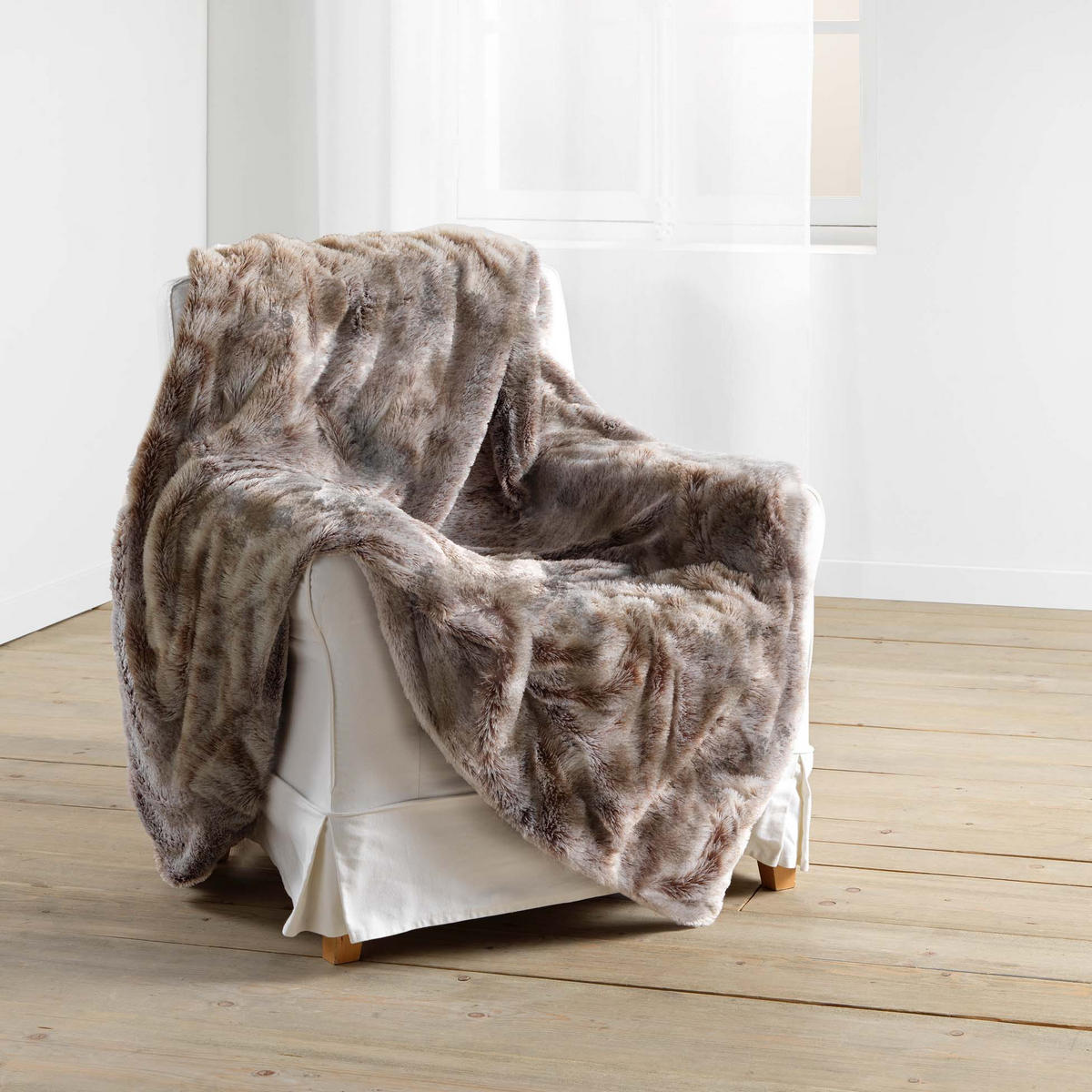 DECKE Kunstfell Beige - Braun, Textil (150/125cm) - Douceur d´intérieur