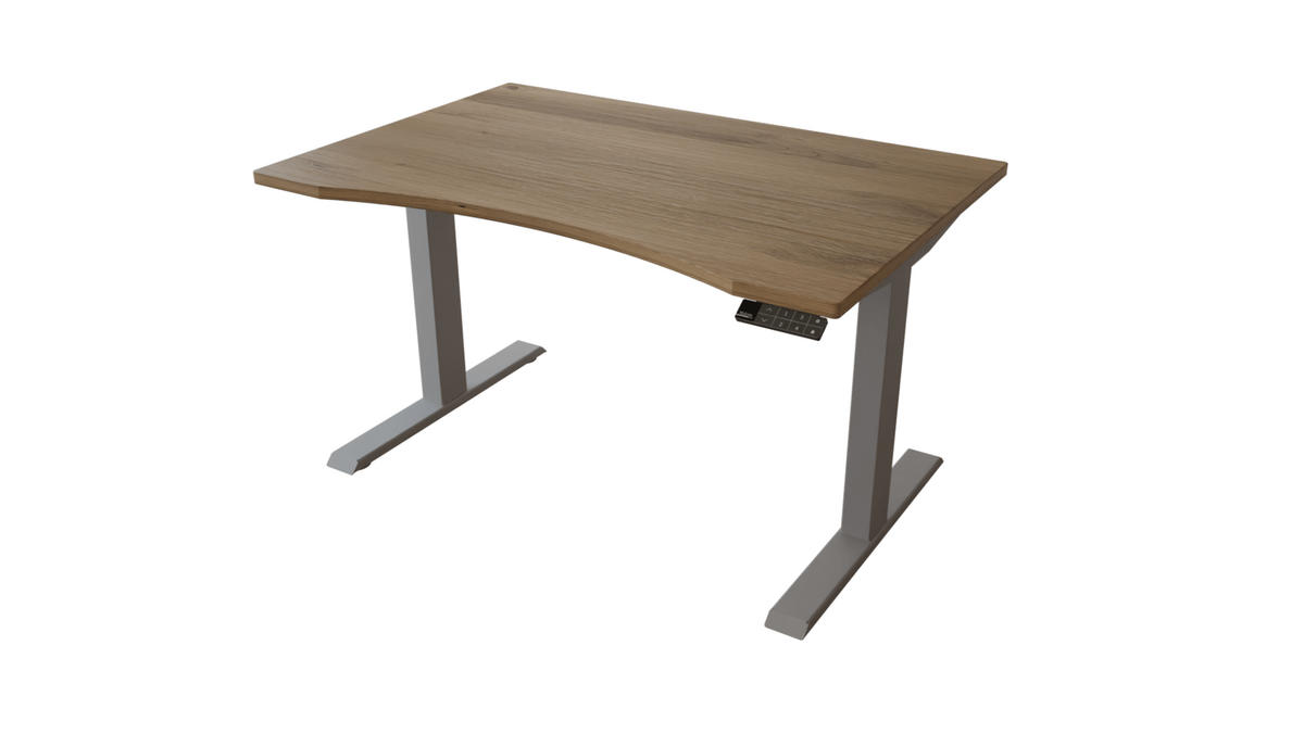 SCHREIBTISCH 120/80 elektrisch höhenverstellbar aus Wildeiche ergonomisch - Silber - Weiß/Braun, Holz (80/120/72.5cm) - MeinMassivholz