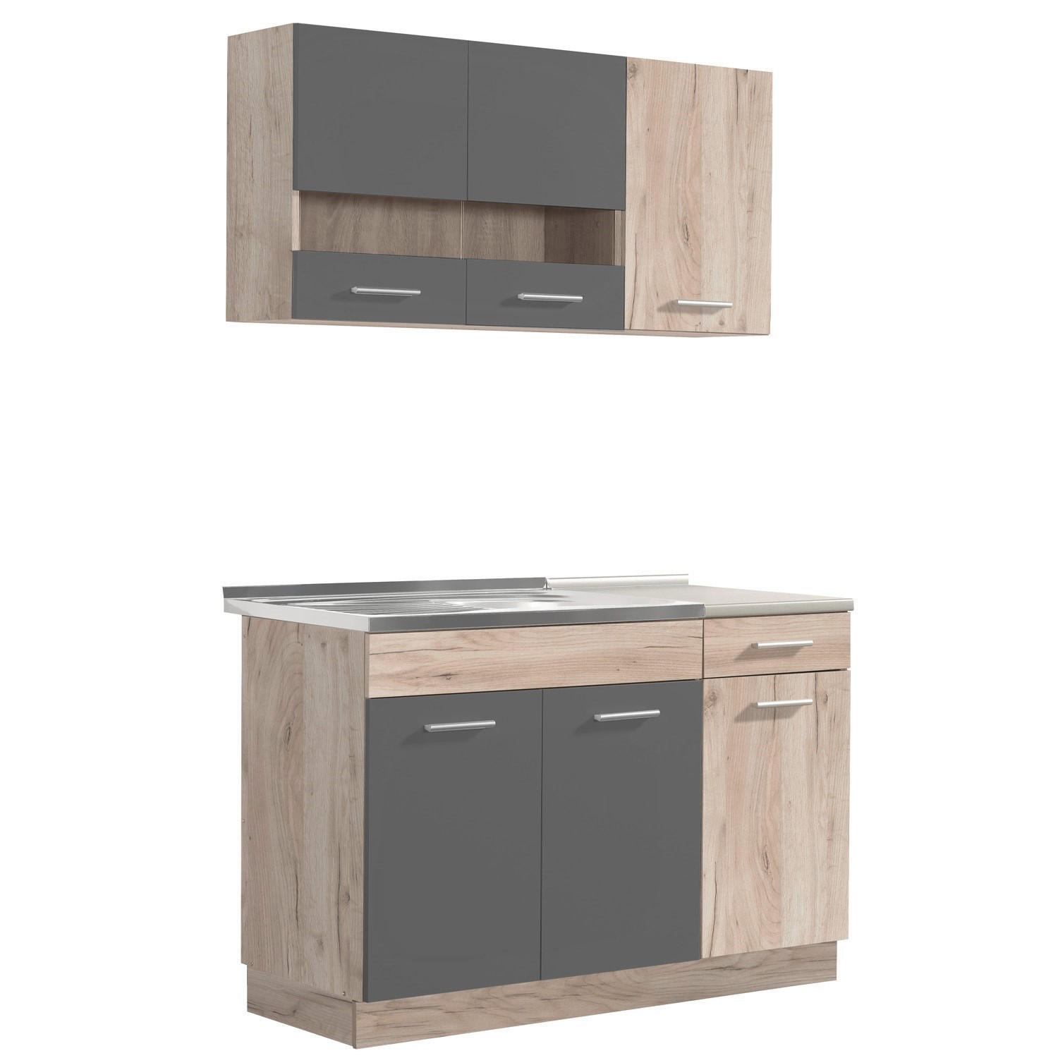 Homestyle4u Küchenleerblock Grau, Natur 120x206x60 cm