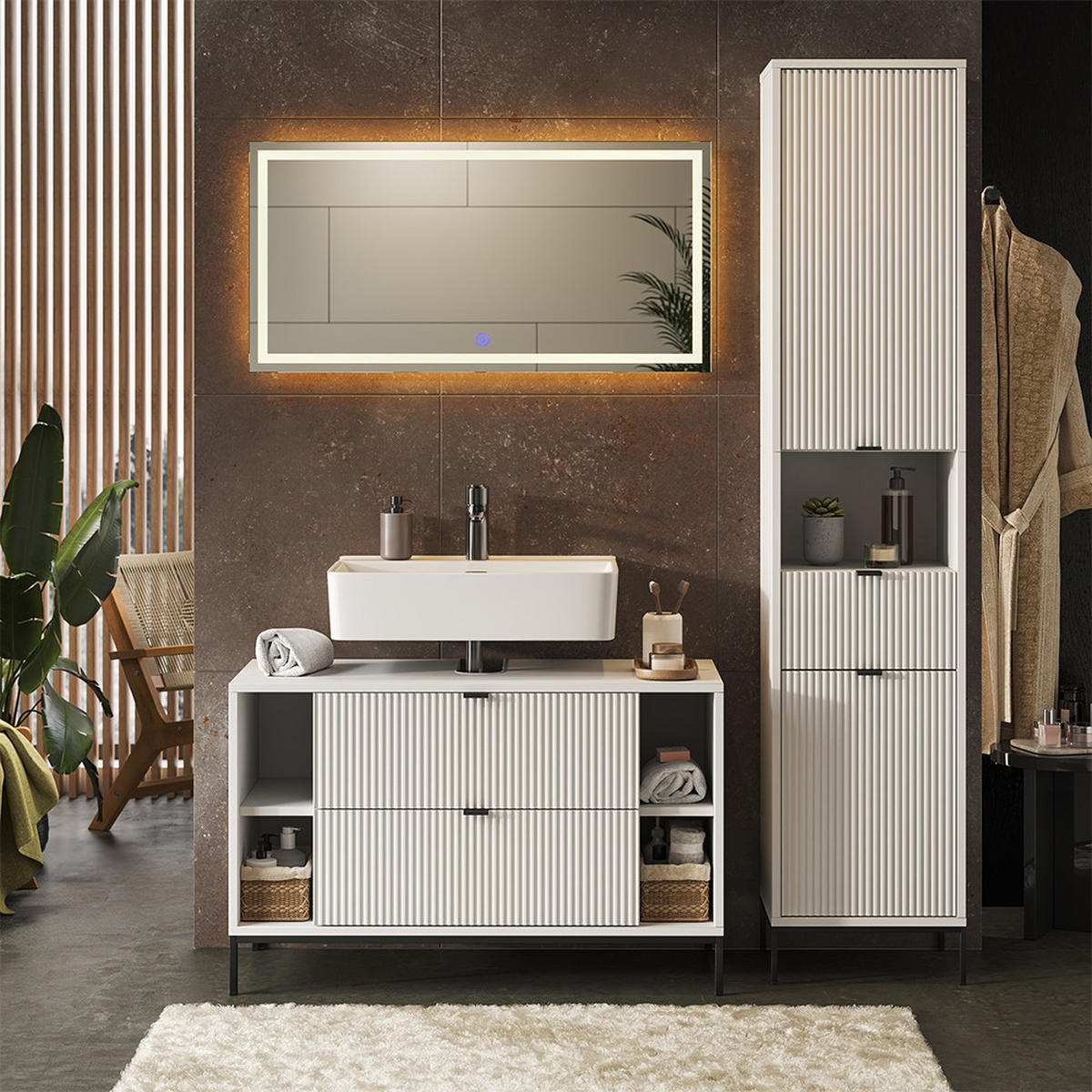 BADMÖBEL-SET Eliza Weiß 3 Teile - Weiß, Holzwerkstoff (100/63/45.1cm) - Vicco