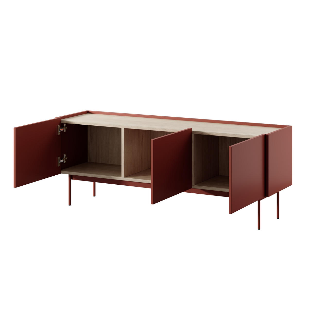 LOWBOARD COLORE 144x37x55 cm mit 3 Türen Rot - Rot, Holzwerkstoff (144/55/37cm) - MASSENO