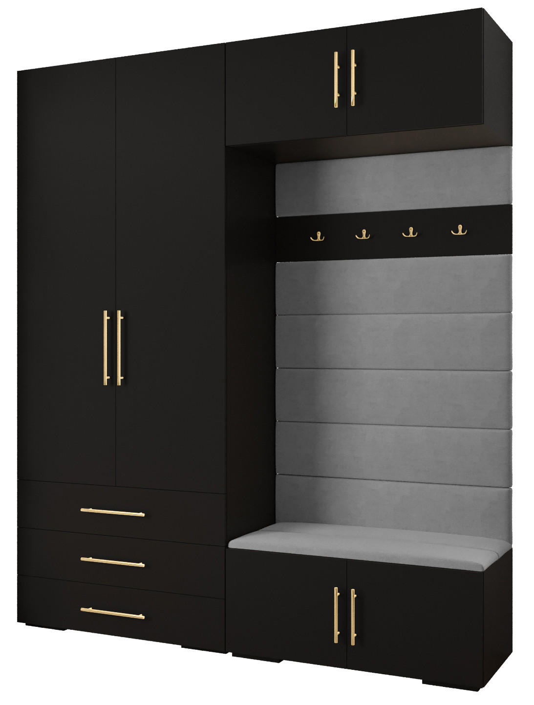 Abiks Möbel Garderoben-Set Schwarz, Grau, Gold 200x236.7x47 cm