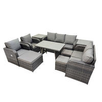 GARTENMÖBEL SET Polyrattan Dunkelgrau 10-Sitzer - Dunkelgrau/Grau, Glas/Kunststoff - Fimous