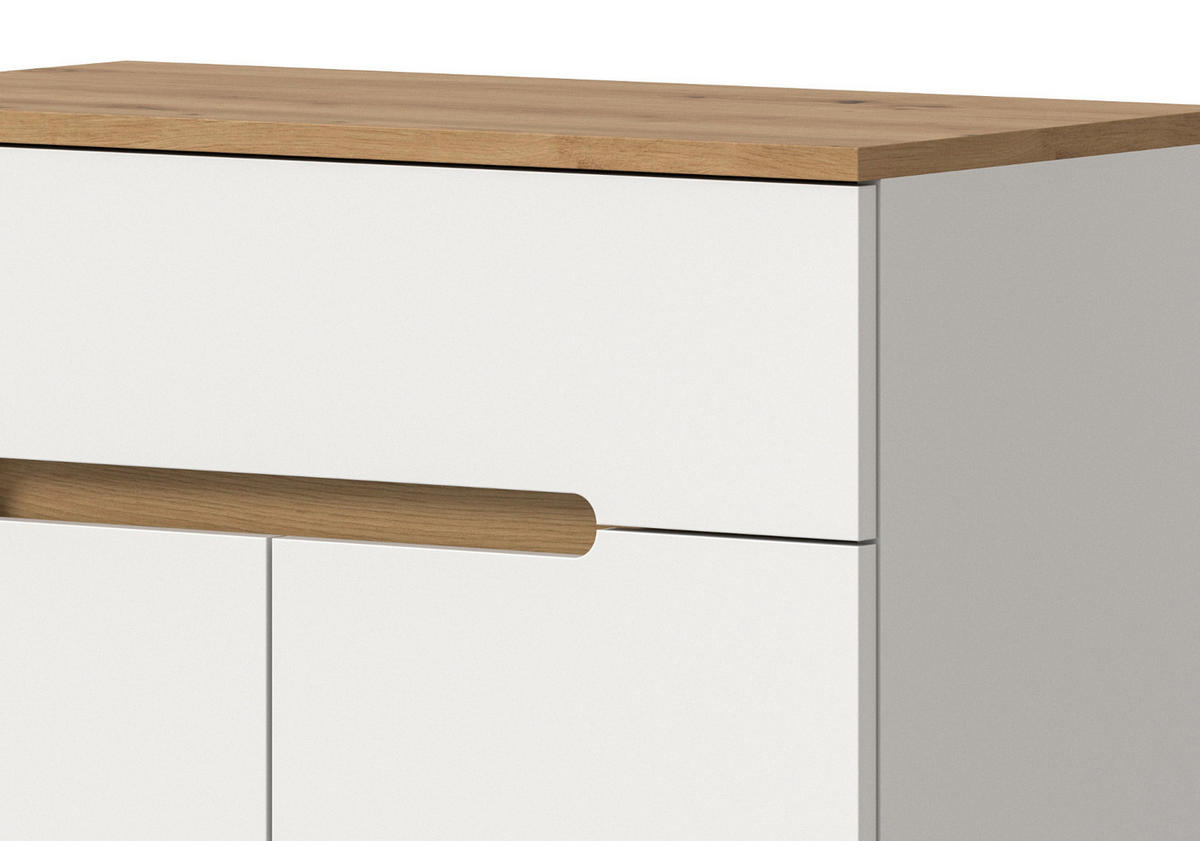 GARDEROBEN-SET weiß, Eiche Artisan 7-teilig, Komplett-Set mit Soft-Close und Sitzkissen - Weiß, Glas/Holzwerkstoff (255/190/37cm) - Inn.Furn