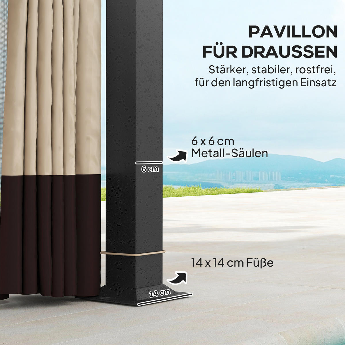 PAVILLON 395/330/294 cm Braun, Beige - Braun, Metall (330/294/395cm) - Outsunny