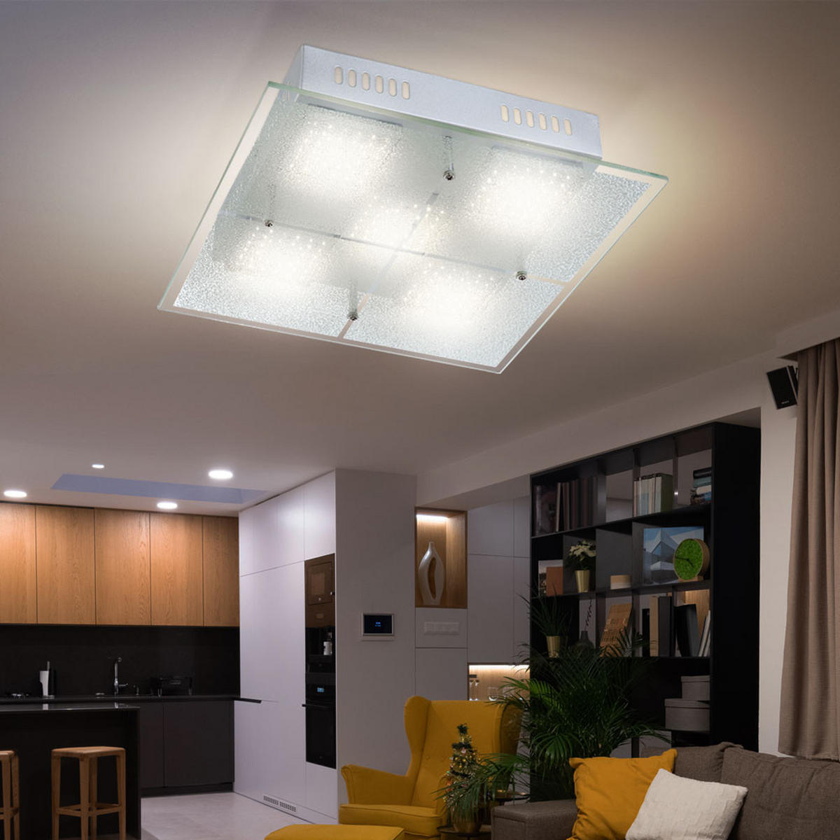 LED DECKENLEUCHTE Metall Chrom Silber - Silberfarben, Glas (28/28/6.2cm) - Globo Lighting