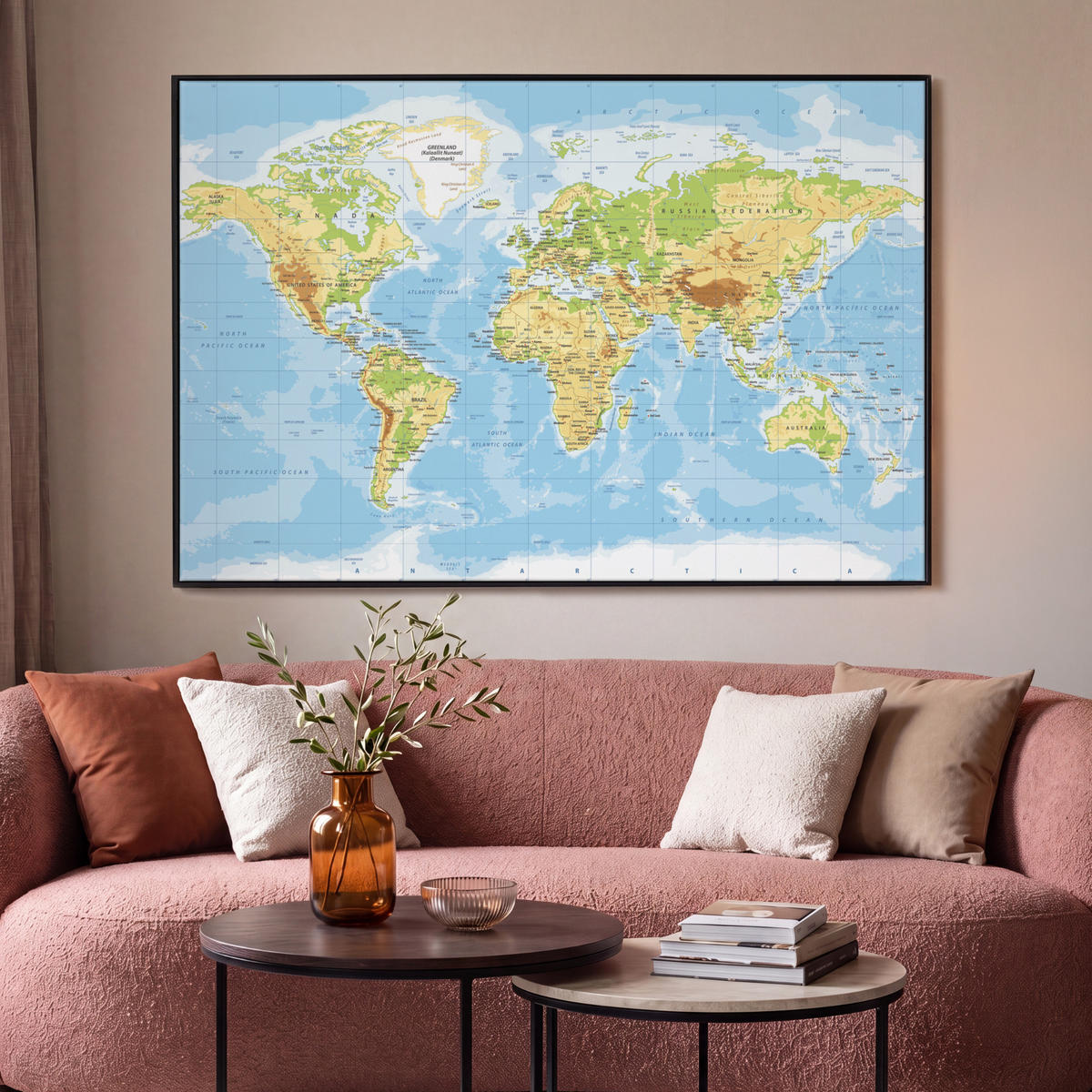 LEINWAND Bilder mit Rahmen - Weltkarte - Statistisch - Blau - Erde - Bildung - 120x80 - Blau, Textil (120/80cm) - MuchoWow