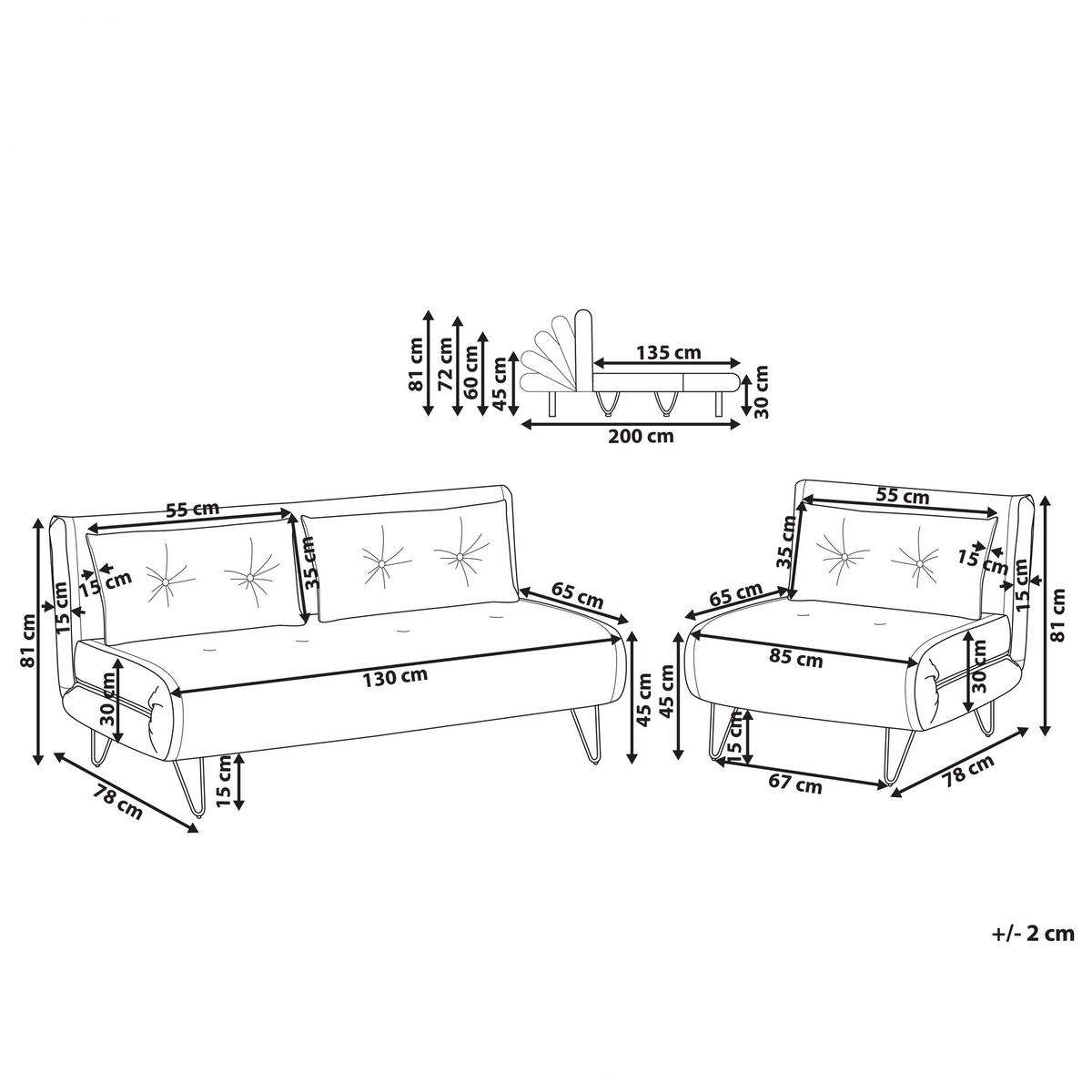 3-SITZER SOFA SET Samtstoff Blau Vestfold - Blau, Textil (130/81/78cm) - Beliani