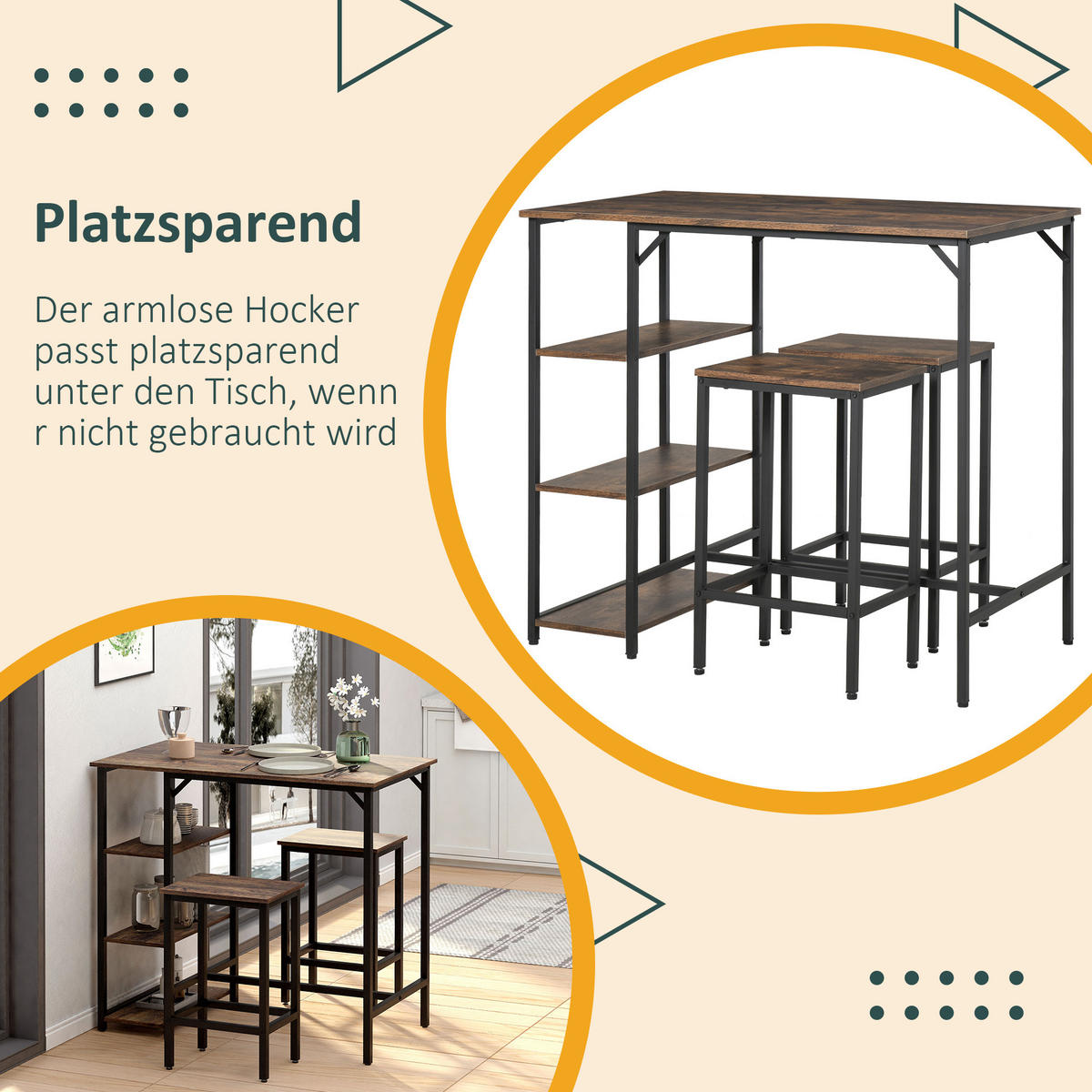 BARTISCH-SET, Spanplatte, Schwarz+Braun - Schwarz, Kunststoff (60/100/109cm) - HOMCOM