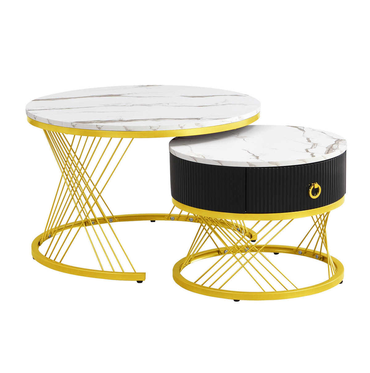 COUCHTISCH 2er-Set ineinander verschachtelbar Marmoroptik Weiß Gold - Weiß, Metall (70/70/45cm) - Meubliv