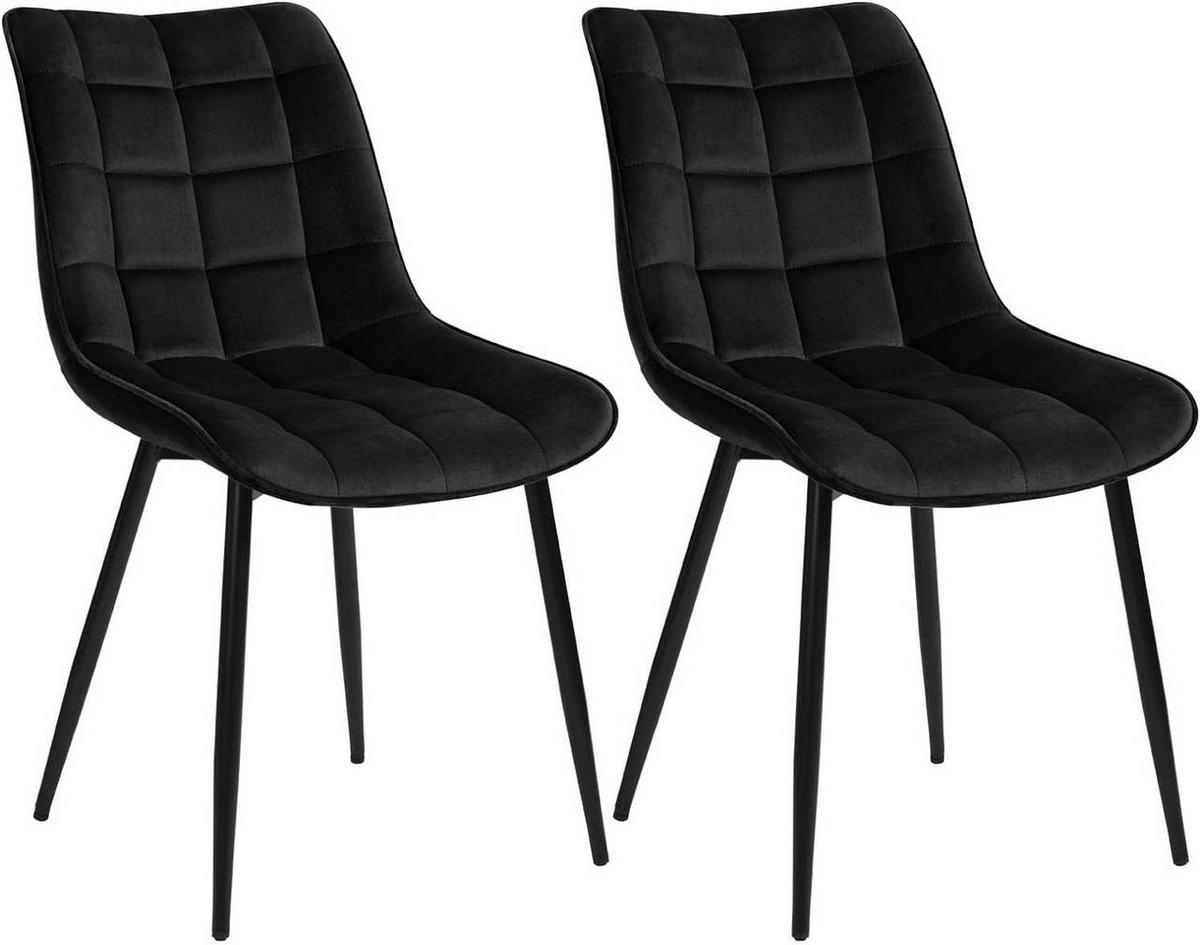ESSZIMMERSTUHL 2er Set, Samt, Metallbeine, Schwarz - Schwarz, Textil/Metall (46/85.5/40.5cm) - Woltu