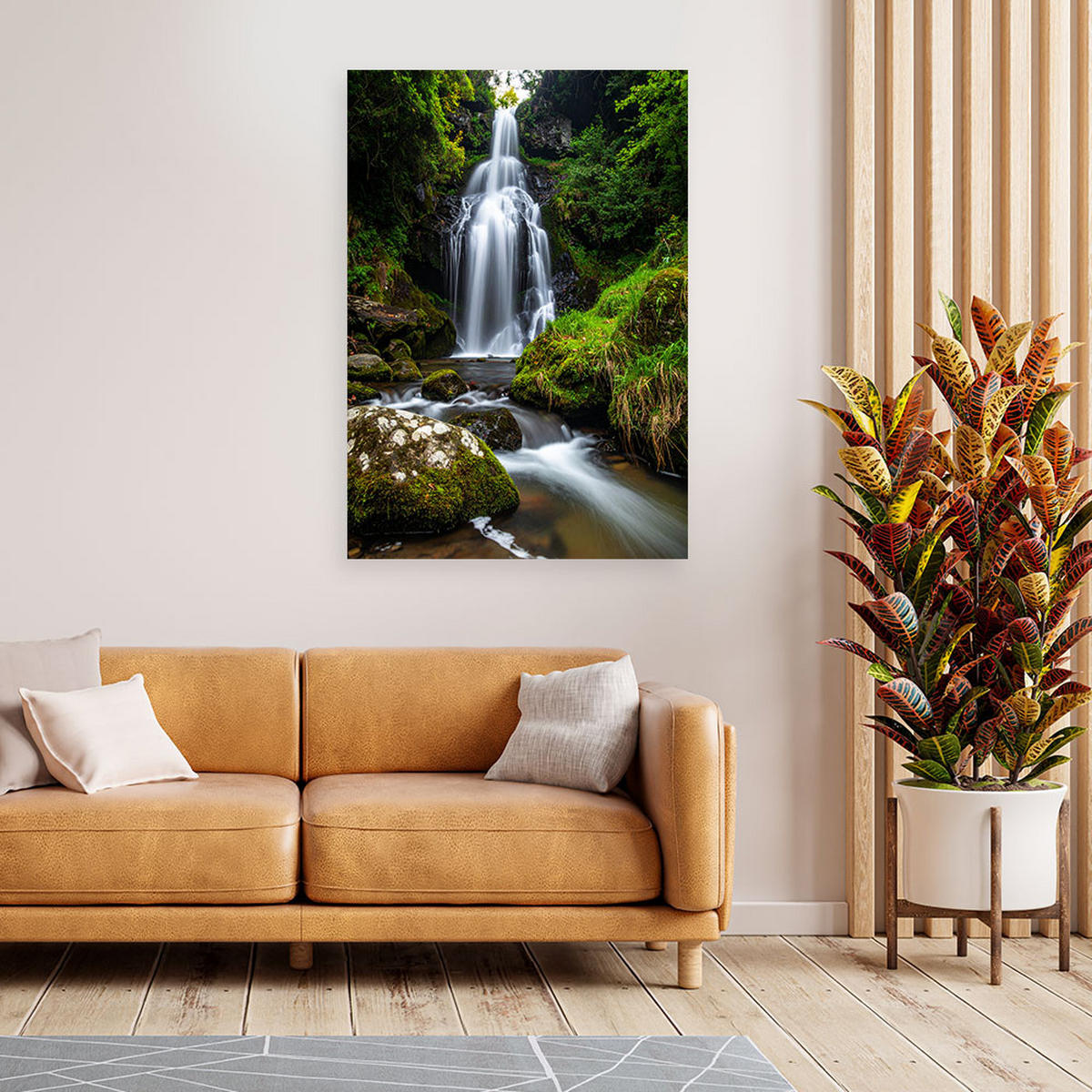 LEINWANDBILD Landschaft Wasserfall Bäume Natur 80x120cm - Grün, Textil (80/120cm) - Feeby