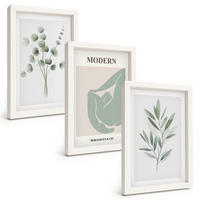 BILDER SET 3er Set - 20x30 cm Weißer Rahmen - Pflanzenmotive in Grün - Weiß, Kunststoff (20/30cm) - TULUP